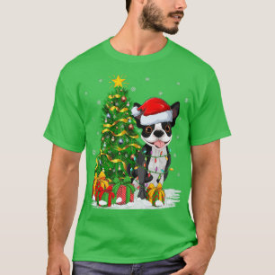 Boston Terrier Dog Xmas Tree Santa Boston Terrier T-Shirt