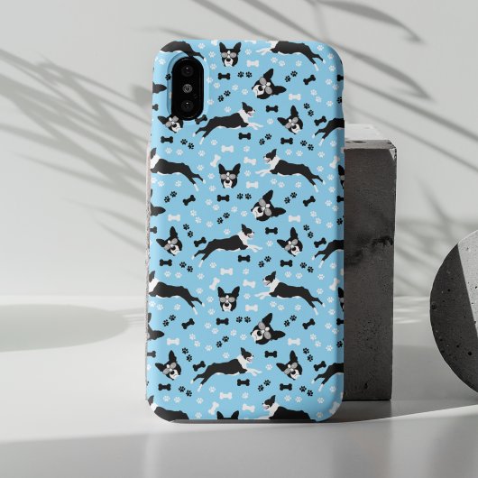 Boston Terrier Dogs Boston Terriers Pattern BLUE Case-Mate iPhone Hülle