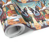 Boston Terrier Dogs Christmas Snow Holiday Geschenkpapier (Rolleneckpunkt)
