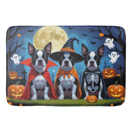 Boston Terrier Dogs Pumpkin Halloween Funny Badematte (Vorderseite)