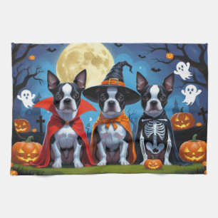 Boston Terrier Dogs Pumpkin Halloween Funny Geschirrtuch
