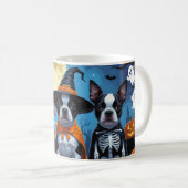 Boston Terrier Dogs Pumpkin Halloween Funny Kaffeetasse (VorderseiteRechts)