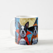 Boston Terrier Dogs Pumpkin Halloween Funny Kaffeetasse (Vorderseite Links)