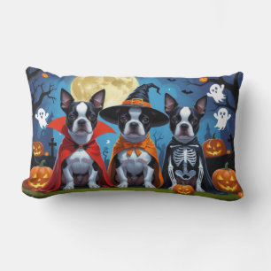 Boston Terrier Dogs Pumpkin Halloween Funny Lendenkissen