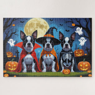 Boston Terrier Dogs Pumpkin Halloween Funny Puzzle