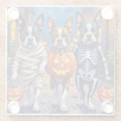 Boston Terrier Dogs Trick-or-Treating zu Halloween Glasuntersetzer (Rückseite)