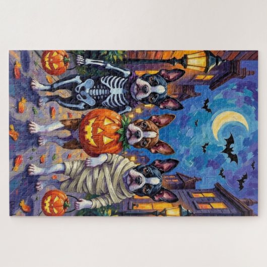 Boston Terrier Dogs Trick-or-Treating zu Halloween Puzzle (Horizontal)