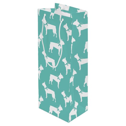 Boston Terrier Doppy Puppy Geschenktüte Für Weinflaschen (Rückseite Schrägansicht)