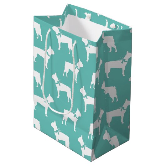 Boston Terrier Doppy Puppy Mittlere Geschenktüte (Vorderseite Schrägansicht)