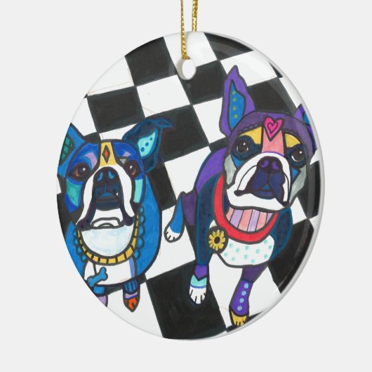 Boston-Terrier durch Heide Galler Keramik Ornament (Links)