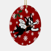 Boston-Terrier-Engels-Cartoon-Schneeflocken Keramik Ornament (Rechts)