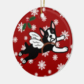 Boston-Terrier-Engels-Cartoon-Schneeflocken Keramik Ornament (Links)