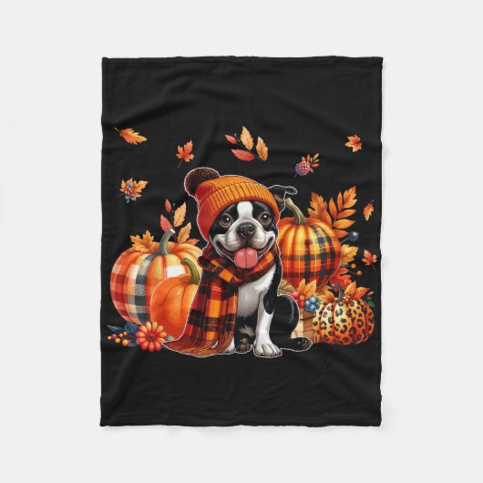 Boston Terrier Erntedank Leopard Pumpkins Fall Fleecedecke (Vorderseite)