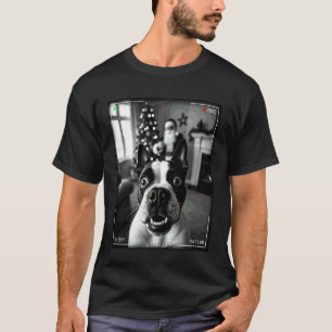 Boston Terrier erwischt Santa auf der Kamera Xmas T-Shirt