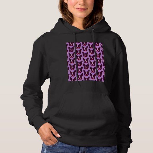 Boston Terrier Face Pop Kunst im Lila Lila Bost Hoodie (Vorderseite)