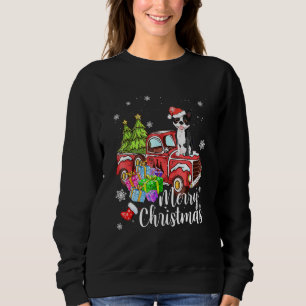 Boston Terrier fährt mit rotem LKW Xmas Frohe Weih Sweatshirt