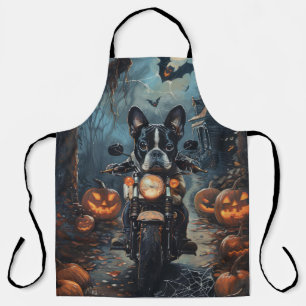 Boston Terrier fährt Motorrad Halloween Gruselig Schürze