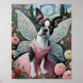 Boston Terrier Faia im Blumengarten Poster (Vorne)