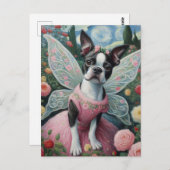 Boston Terrier Faia im Blumengarten Postkarte (Vorne/Hinten)
