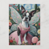 Boston Terrier Faia im Blumengarten Postkarte (Vorderseite)