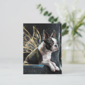 Boston Terrier Fairy auf einem Zug Postkarte (Stehend Vorderseite)