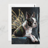 Boston Terrier Fairy auf einem Zug Postkarte (Vorne/Hinten)