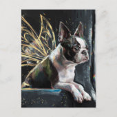 Boston Terrier Fairy auf einem Zug Postkarte (Vorderseite)