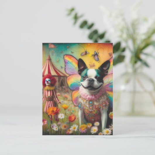 Boston Terrier Fairy Circus Clown Postkarte (Stehend Vorderseite)