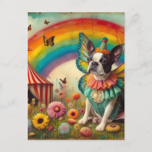 Boston Terrier Fairy Circus Postkarte (Vorderseite)