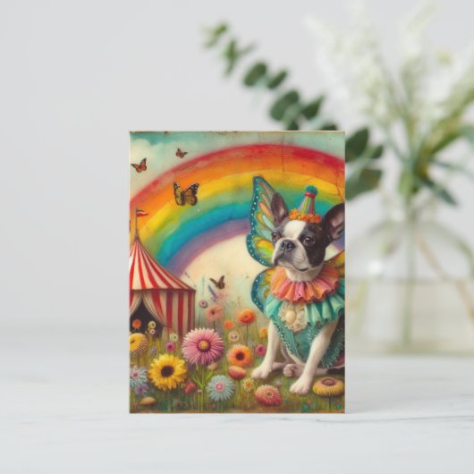 Boston Terrier Fairy Circus Postkarte (Stehend Vorderseite)