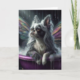 Boston Terrier Fairy Gray Wig in einer Lila Badewa Karte