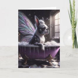 Boston Terrier Fairy in der Lila Badewanne Karte