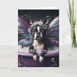 Boston Terrier Fairy in der Lila Badewanne Karte