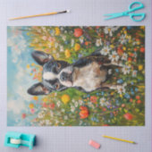 Boston Terrier - Farbenfrohe Wildblume Seidenpapier (Basteln)