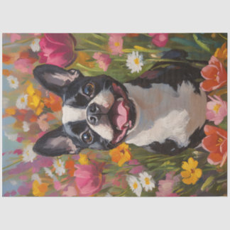 Boston Terrier - Farbenfrohe Wildblume Seidenpapier