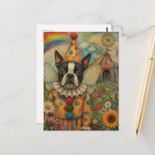 Boston Terrier Feen Clown Bunt Zirkus Postkarte