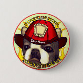 Boston Terrier Feuerwehrmann Button (Vorderseite)