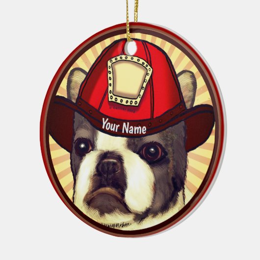 Boston Terrier Feuerwehrmann Keramik Ornament (Links)