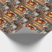 Boston Terrier Fireplace with Christmas Lights Geschenkpapier (Ecke)