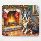 Boston Terrier Fireplace with Christmas Lights Mousepad (Vorne)