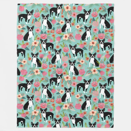 Boston Terrier Floral Blanket - niedliche Vintage  Fleecedecke (Vorderseite)