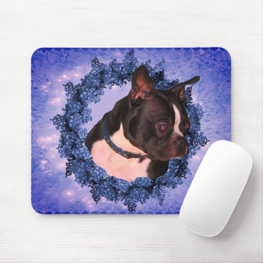 Boston Terrier Floral Wreath Dog Mousepad (Mit Mouse)