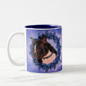 Boston Terrier Floral Wreath Personalisiert Zweifarbige Tasse (Links)