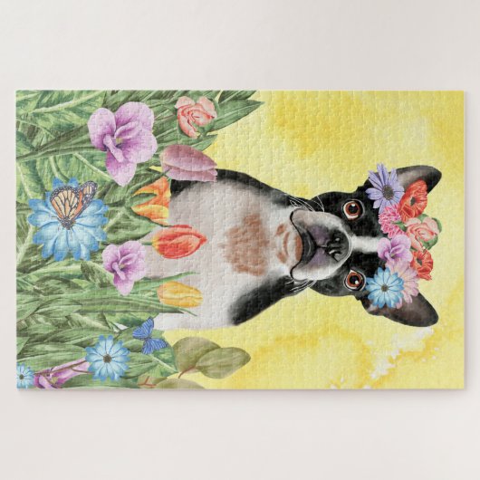 Boston Terrier Flowers Puzzle (Horizontal)