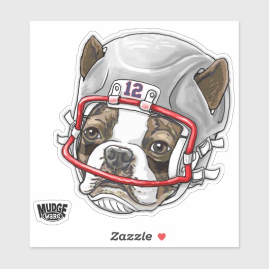 Boston Terrier Football Helmet 12 Aufkleber (Blatt)