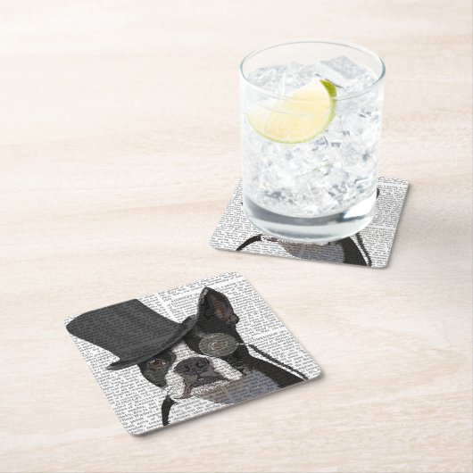 Boston Terrier, Formal Hound und Hat Rechteckiger Pappuntersetzer (Vor Ort)