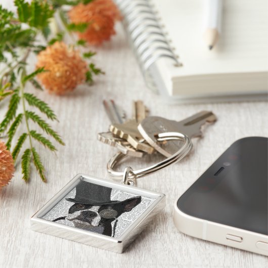 Boston Terrier, Formal Hound und Hat Schlüsselanhänger (Seite)