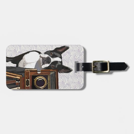 Boston Terrier Fotograf 2 Gepäckanhänger (Vorderseite horizontal)