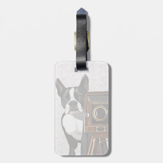 Boston Terrier Fotograf 2 Gepäckanhänger (Rückseite vertikal)