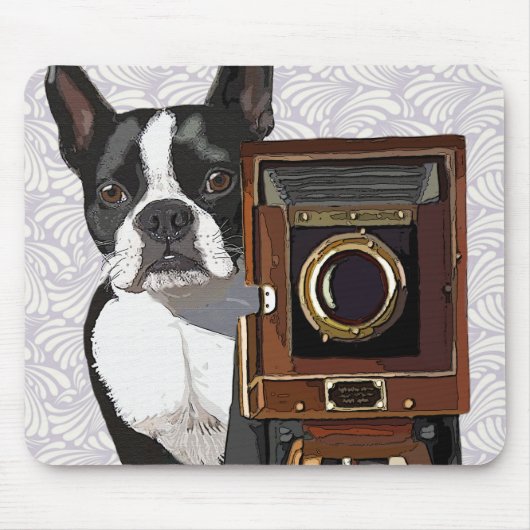 Boston Terrier Fotograf 2 Mousepad (Vorne)